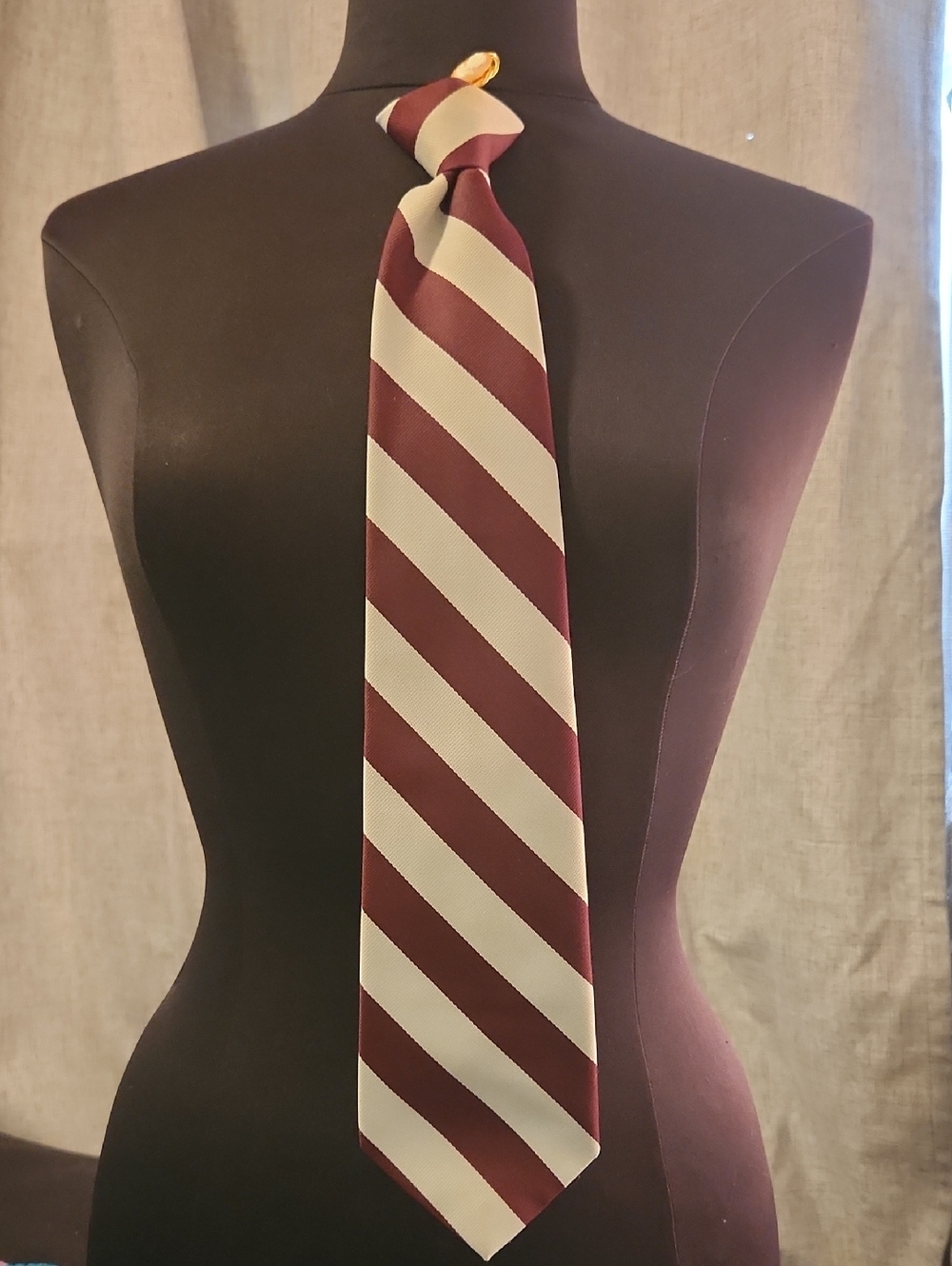 Striped Burgundy and Cream Men's Tie - Elegant Diagonal Pattern